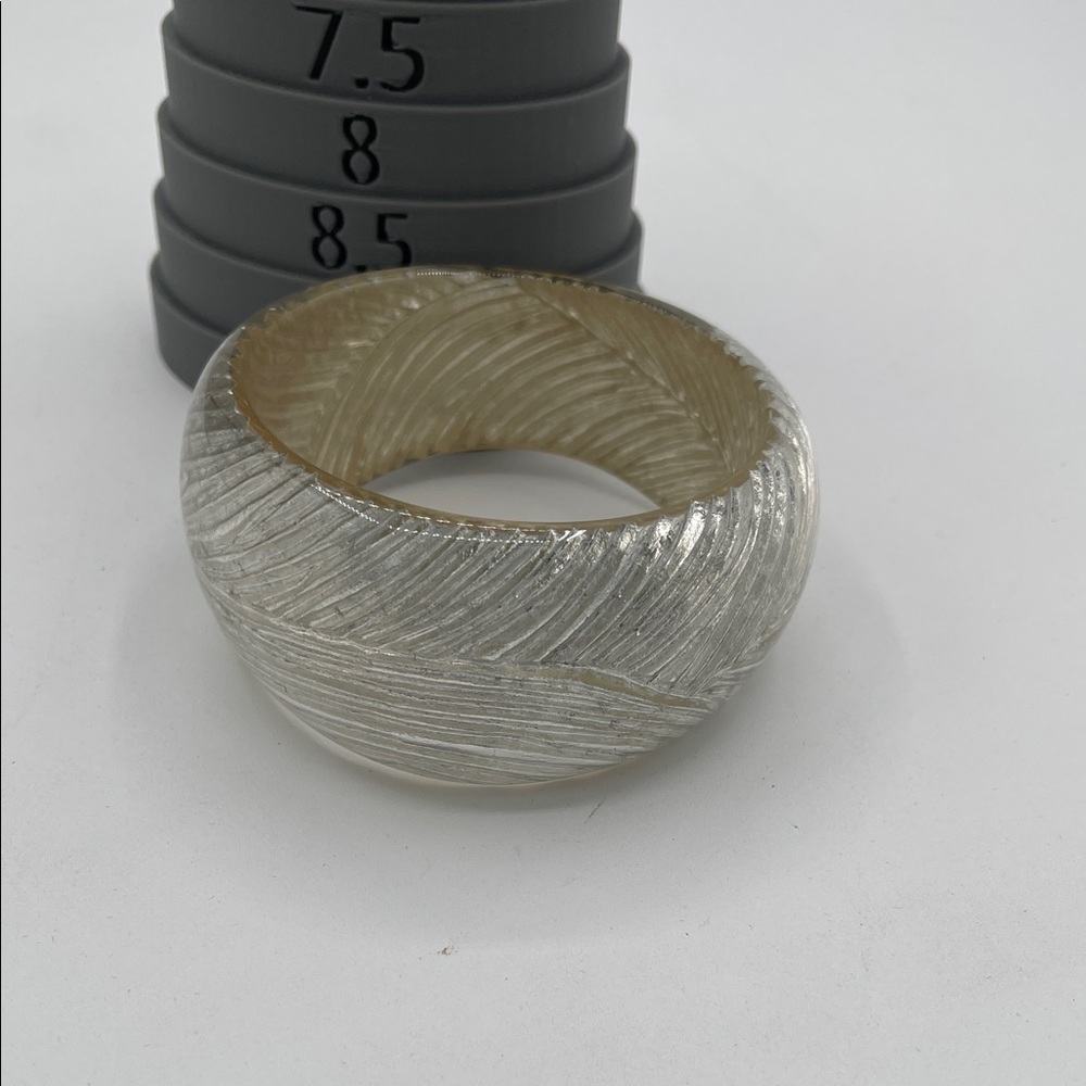4.15.26-4 Textured Asymmetrical Silver-Tone Resin Bangle Bracelet